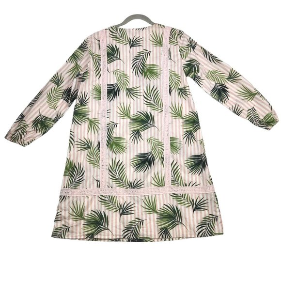 Lands' End Swimsuit Cover-up Dress Size S/P 6-8 Pink Green Palm Stripes Cotton - Picture 3 of 10